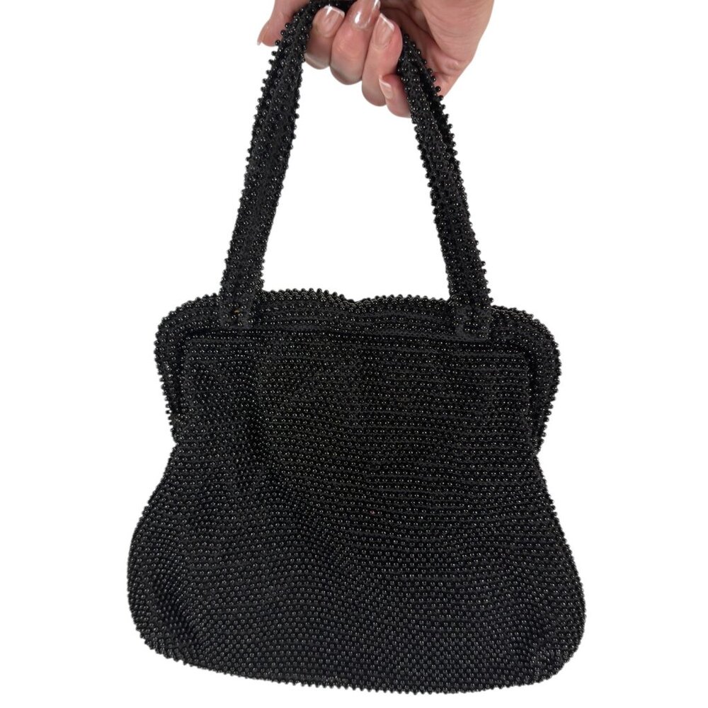 Stunning Vintage 1950's Black Corde Bead Cavier Evening bag Purse